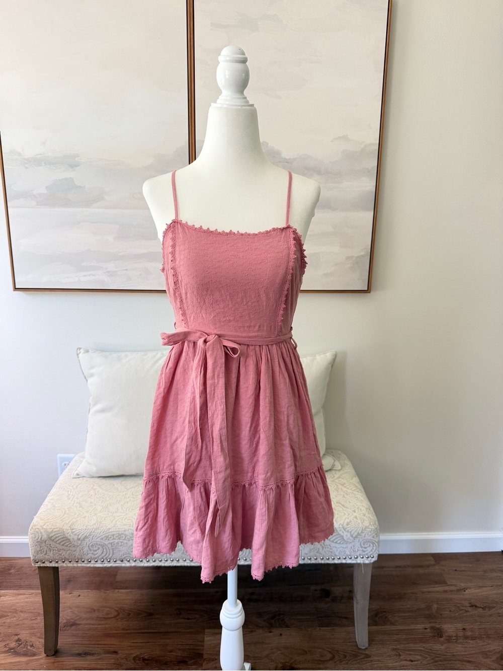Altar’d State Altar’d State Dusty Rose Tie Waist Mini Dress - Small